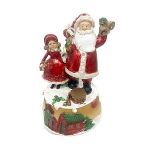Vtg Christmas Music Box Santa Little Girl Figurine "Deck The Halls" 6.5" CL69